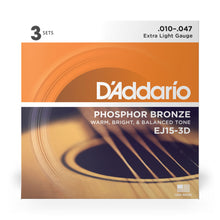 Carregar imagem no visualizador da galeria, Encordoamento Violão Aço 10-47 (3 Jogos) D Addario EJ15-3D