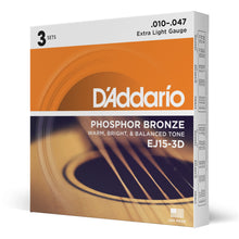 Carregar imagem no visualizador da galeria, Encordoamento Violão Aço 10-47 (3 Jogos) D Addario EJ15-3D