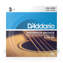 Carregar imagem no visualizador da galeria, Encordoamento Violão Aço 12-53 (3 Jogos) D Addario EJ16-3D
