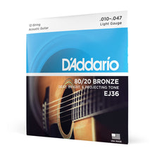Carregar imagem no visualizador da galeria, Encordoamento Violão Aço 12C 10-47 D Addario 80/20 Bronze
