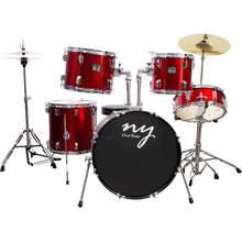 Carregar imagem no visualizador da galeria, Bateria Acústica 2t Cromada Vermelho Com Banco Ny-f1rst
